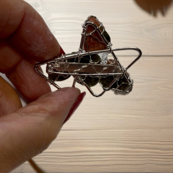 Handcrafted Silver and Multicolor Stone Earrings snd Broche - Picture 6 of 7